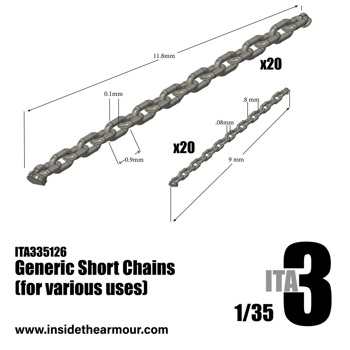 Inside the Armour ITA335126 1:35, 1:48 Generic Short Chains (for various uses) 1/35 or 1/48