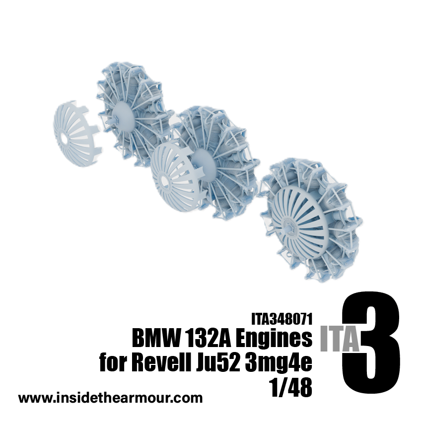 Inside the Armour ITA348071 1:48 BMW 132A engines (x3) for Revell Junkers Ju-52/3m (