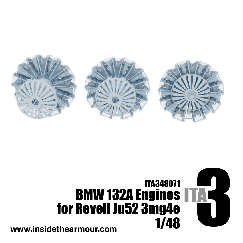 Inside the Armour ITA348071 1:48 BMW 132A engines (x3) for Revell Junkers Ju-52/3m (