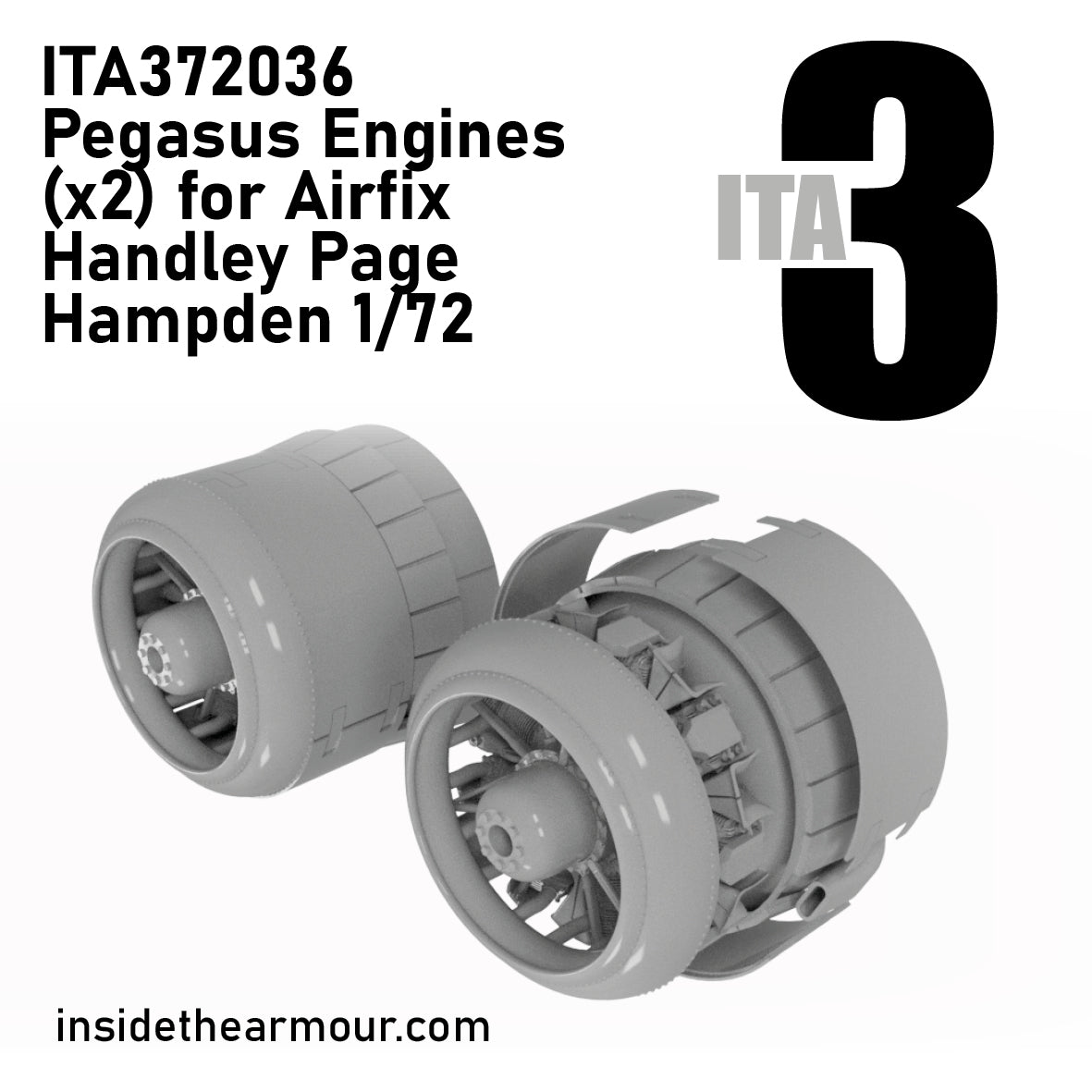 Inside the Armour ITA372036 1:72 Bristol Pegasus Engines (2) with Cowls Handley-Page Hampden