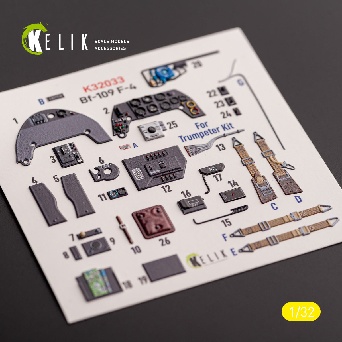 Kelik K32033 1:32 Messerschmitt Bf-109F-4 - interior 3D-decals