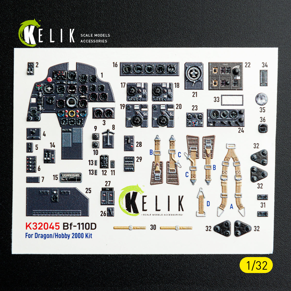 Kelik K32045 1:32 Messerschmitt Bf-110D - interior 3D decals