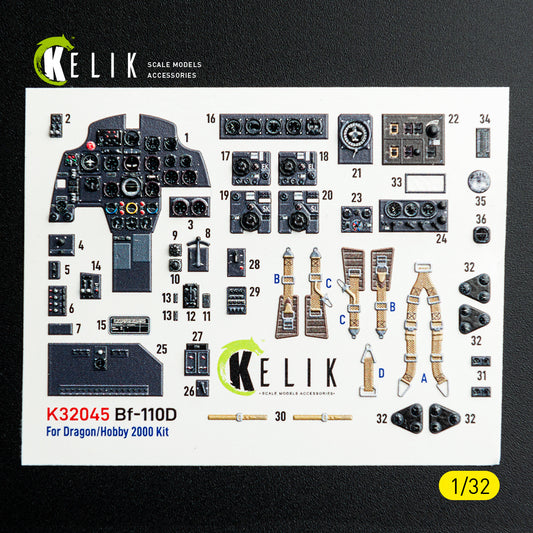 Kelik K32045 1:32 Messerschmitt Bf-110D - interior 3D decals