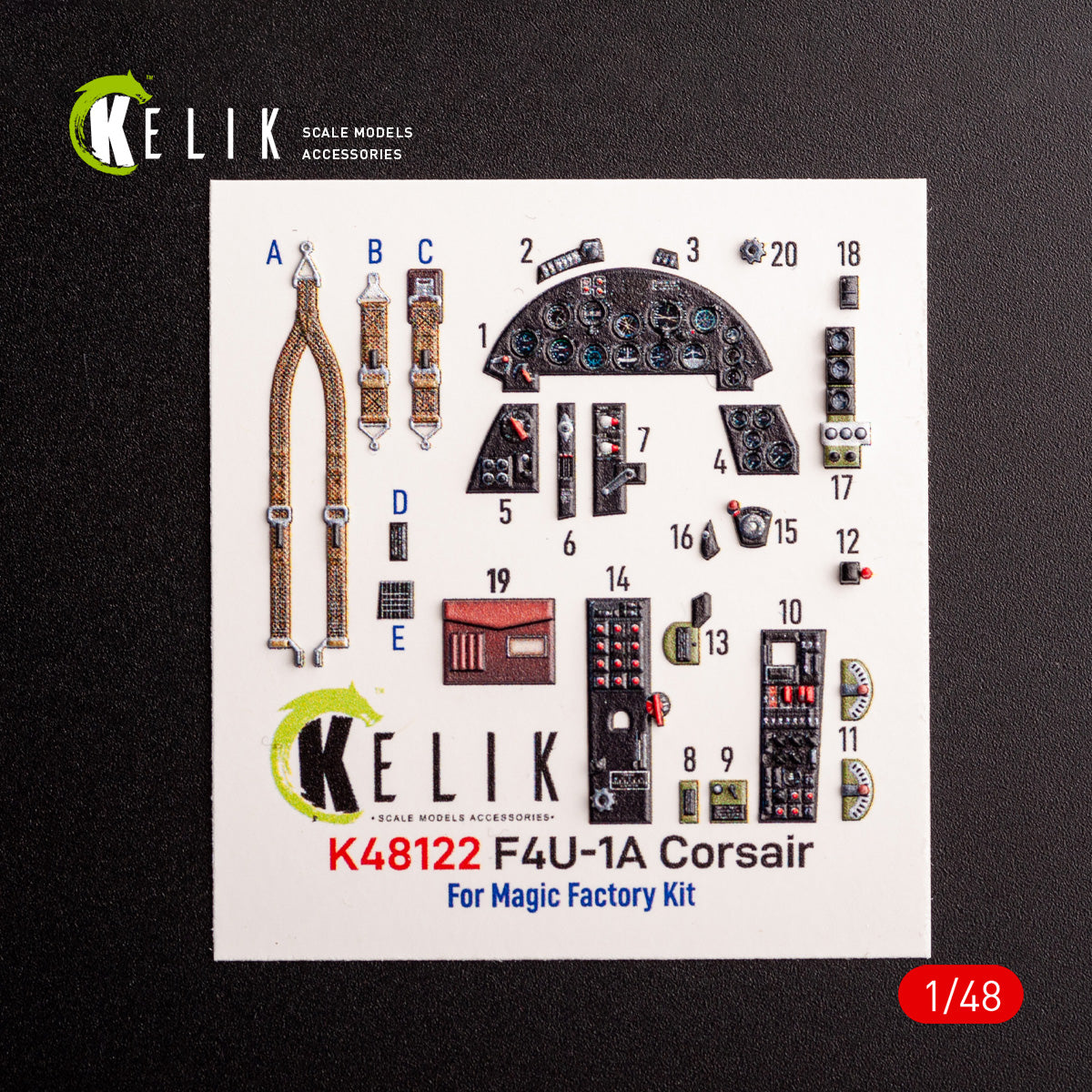 Kelik K48122 1:48 F4U-1A Corsair - interior 3D-decals for Magic Factory kit