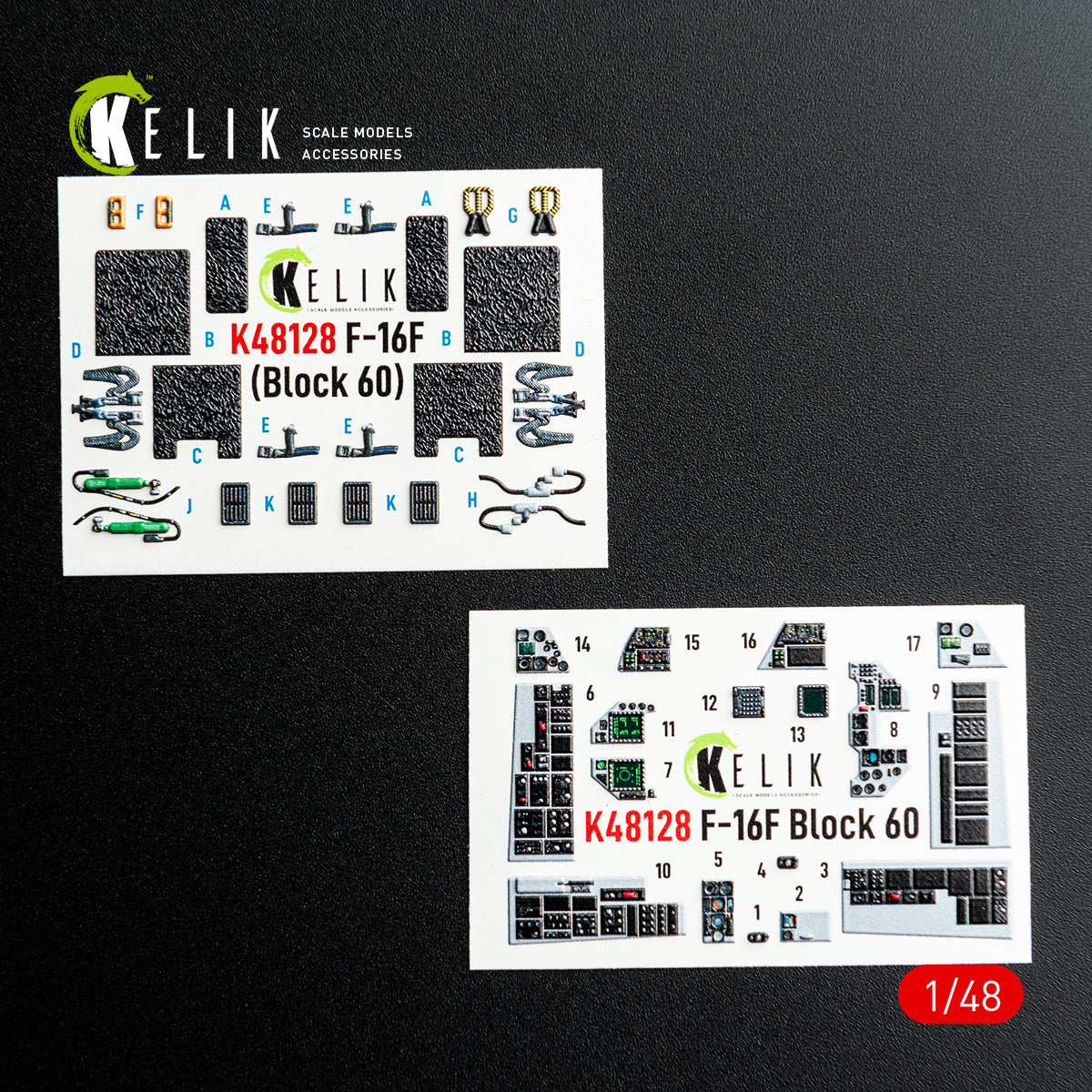 Kelik K48128 1:48 F-16F Block 60 - interior 3D decals