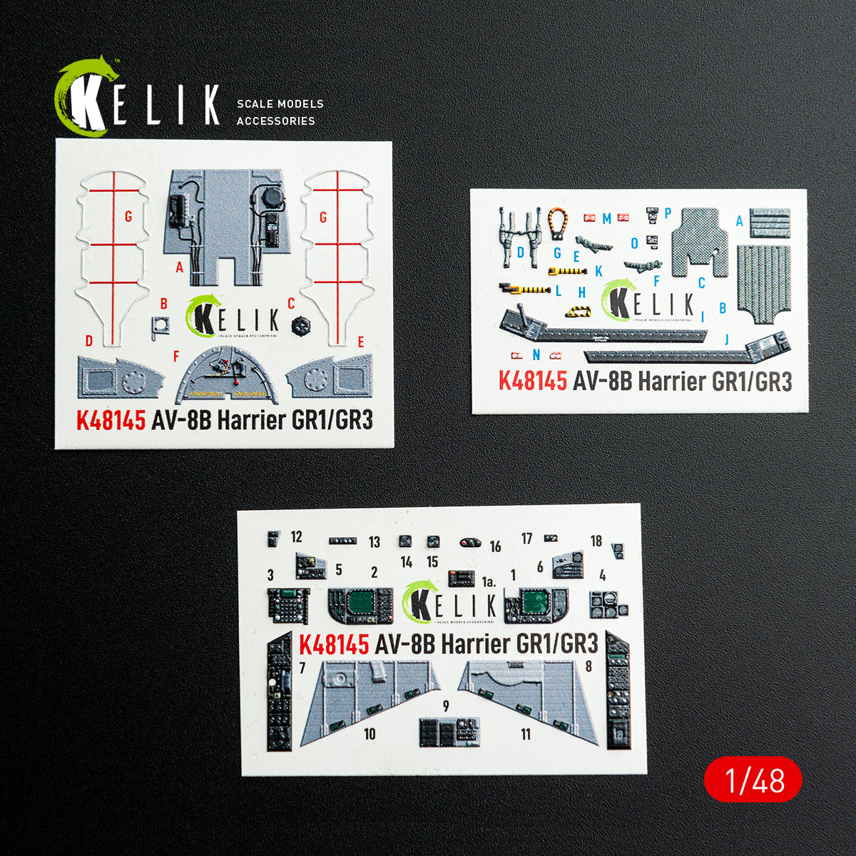 Kelik K48145 1:48 BAe AV-8B Harrier - interior 3D decals