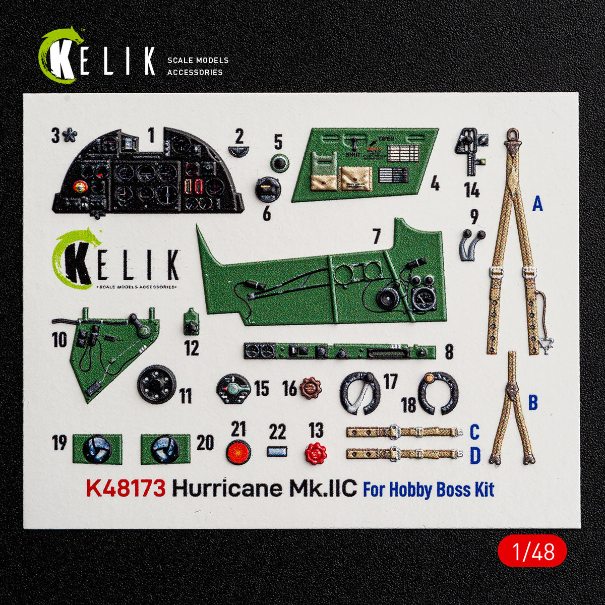 Kelik K48173 1:48 Hawker Hurricane Mk.IIC - interior 3D decals