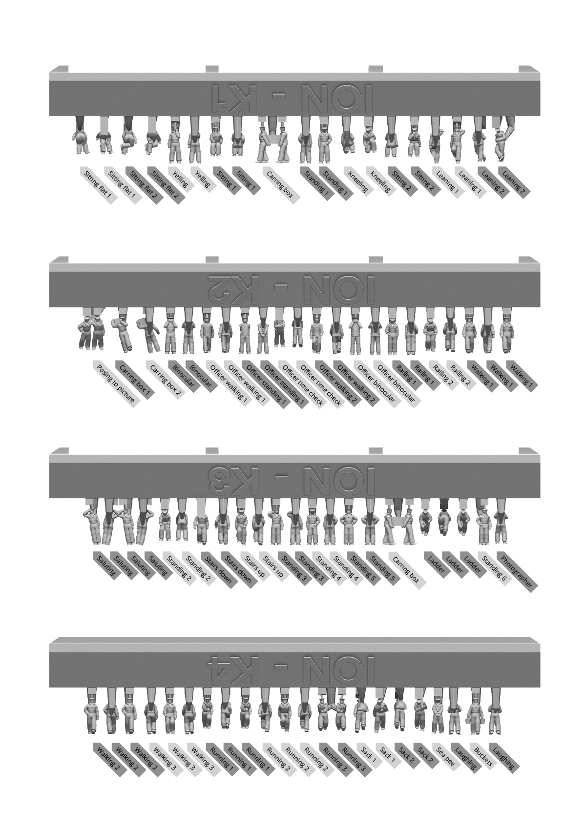 ION Model K700-001 1:700 Kriegsmarine Chilling on Deck - 88 Figures (3D-Printed)