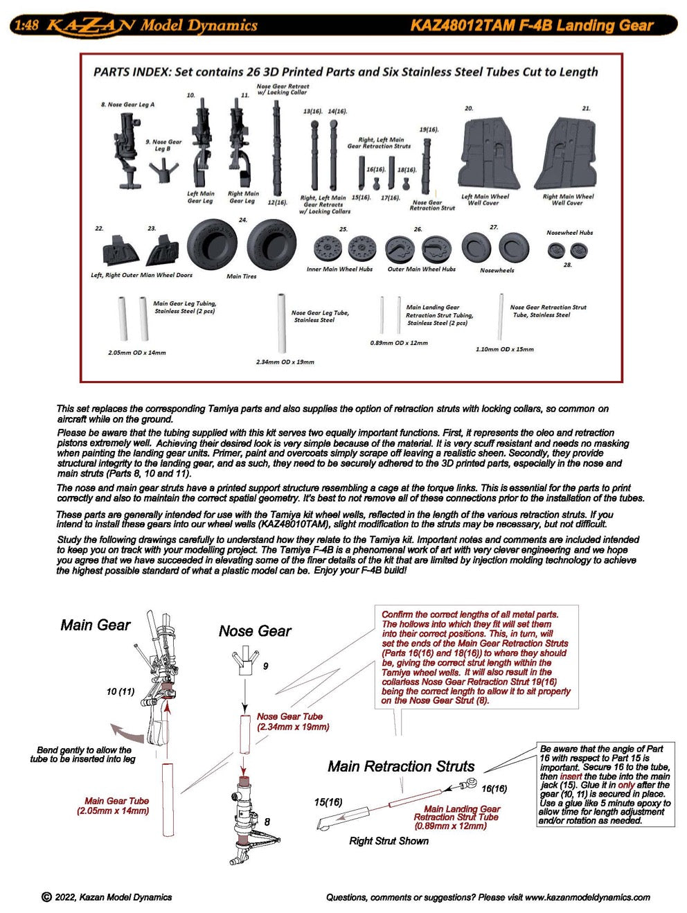 Kazan Model Dynamics KAZ48012TAM 1:48 McDonnell F-4B Phantom (3D-Printed) Landing Gear Set