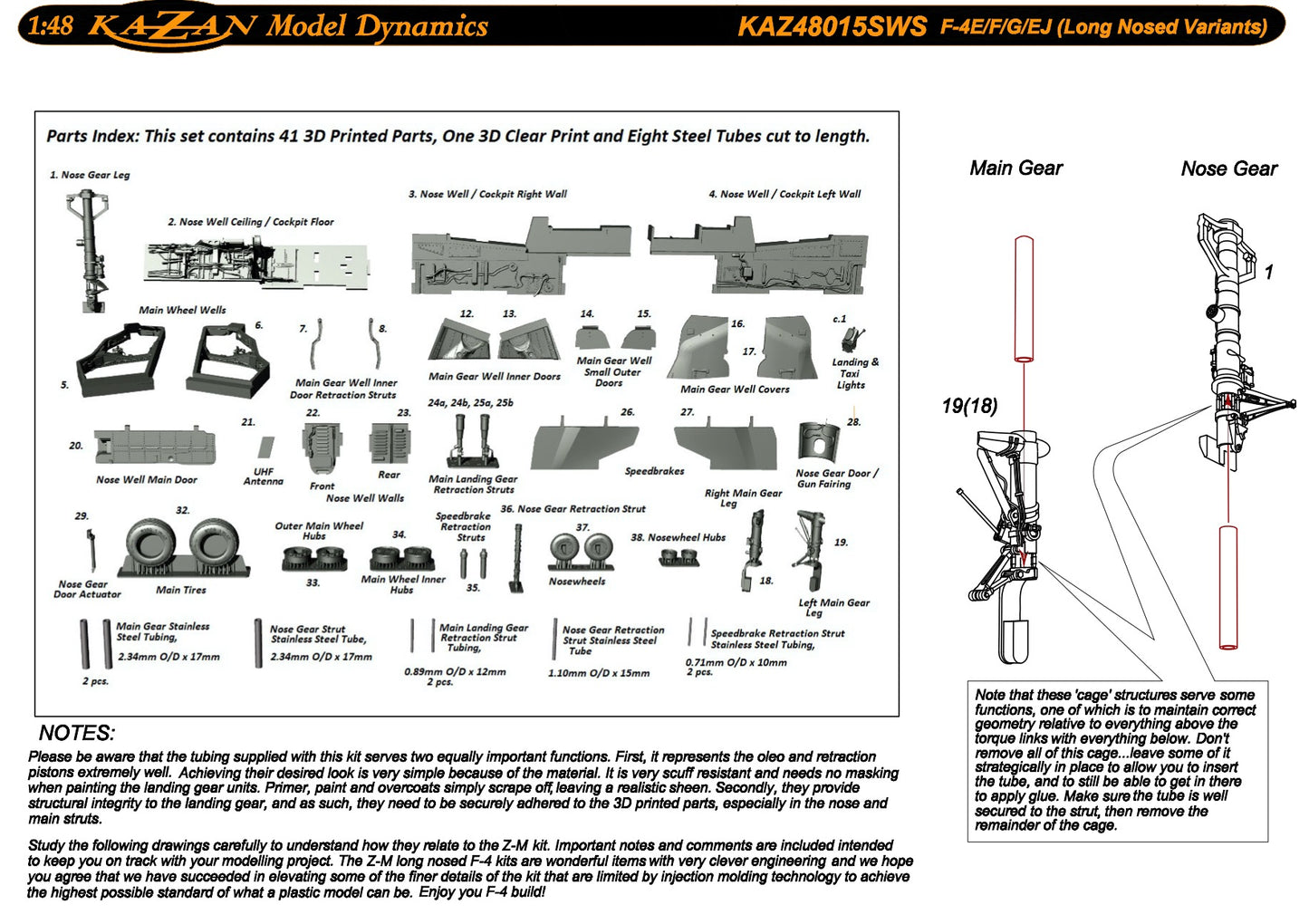 Kazan Model Dynamics KAZ48015SWS 1:48 McDonnell F-4E Phantom II (3D-Printed) Landing Gear Set