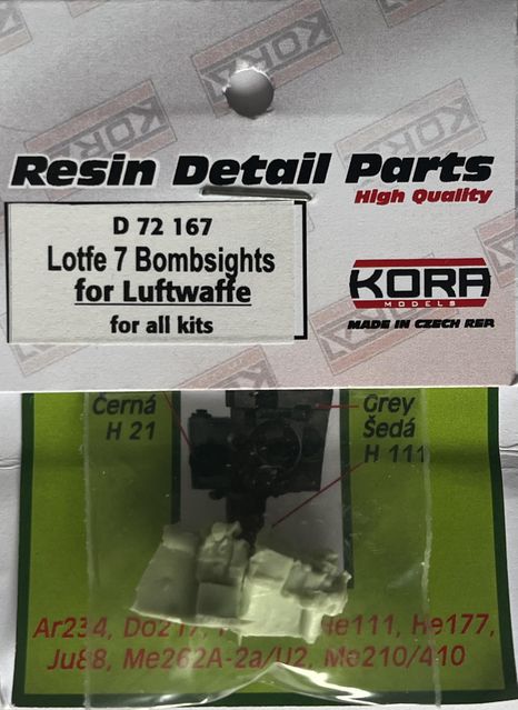 Kora D72167 1:72 Lotfe 7 Bombsights for Luftwaffe aircraft WWII..
