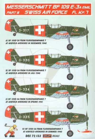 Kora DEC 72133 1:72 Messerschmitt Bf-109E-3A Emil x 4 Part III (Swiss Air Force)