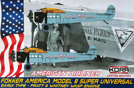 Kora K72190 1:72 Fokker America Model 8 Super Universal Early National Parks Airways Inc