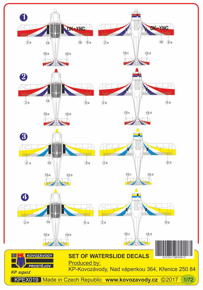 Kovozavody Prostejov EX7219 1:72 Zlin Z-242L in Civil Service Decal Set