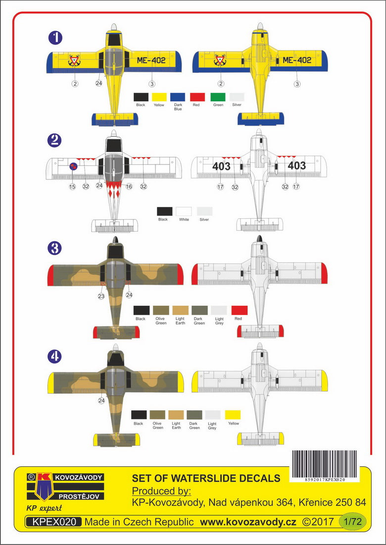 Kovozavody Prostejov EX7220 1:72 Zlin Z-242L Military Decal Set