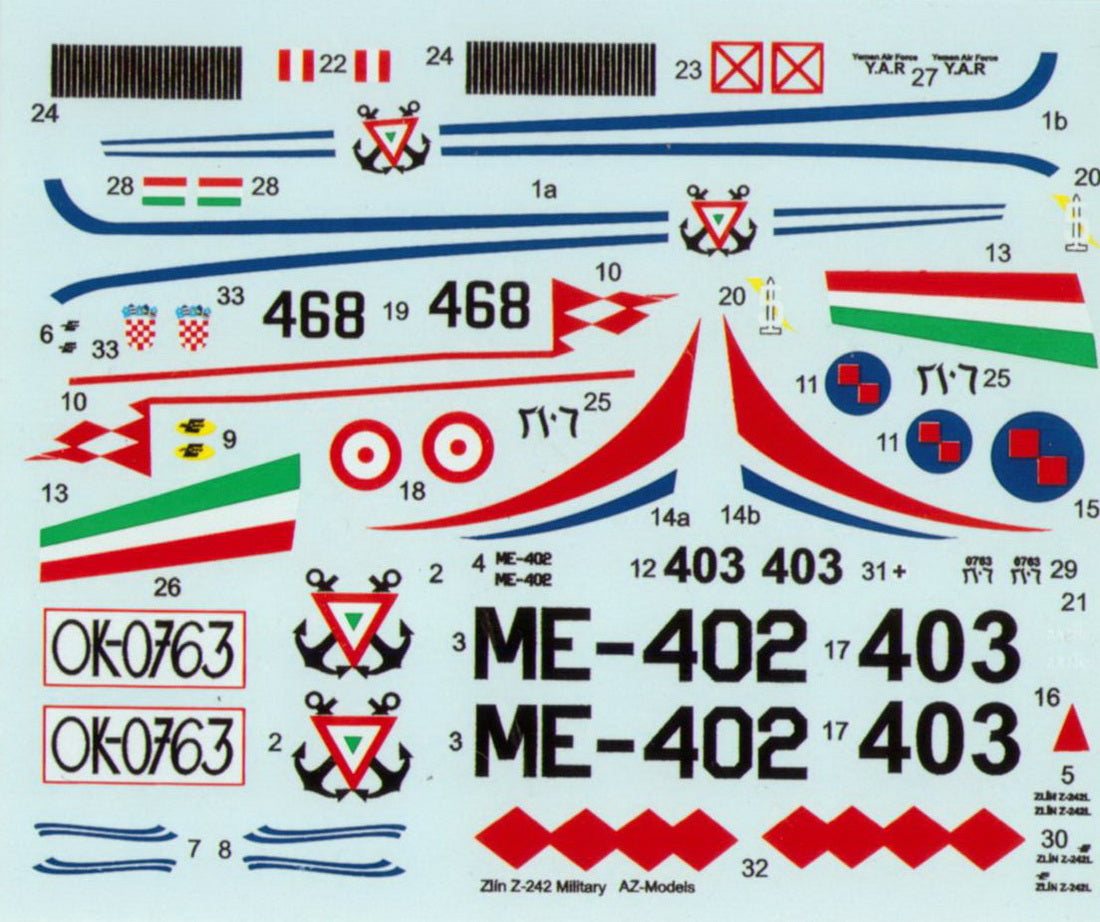 Kovozavody Prostejov EX7220 1:72 Zlin Z-242L Military Decal Set