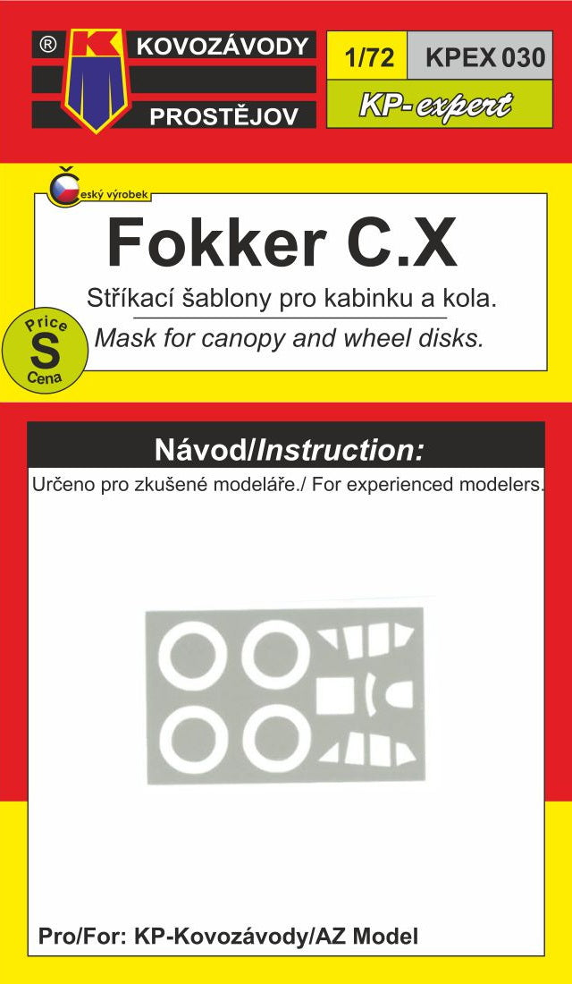 Kovozavody Prostejov EX7230 1:72 Fokker C.X Wheels & Canopy Frame Paint Mask