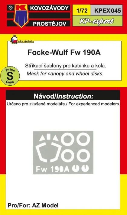 Kovozavody Prostejov EX7245 1:72 Focke-Wulf Fw-190A Canopy & Wheel Paint Mask