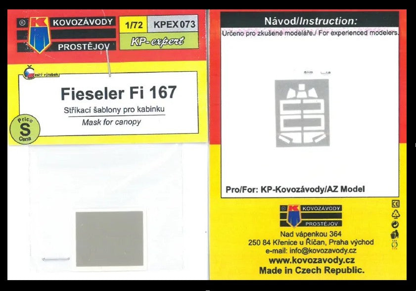 Kovozavody Prostejov KPEX073 1:72 Fieseler Fi-167 MASK for canopy