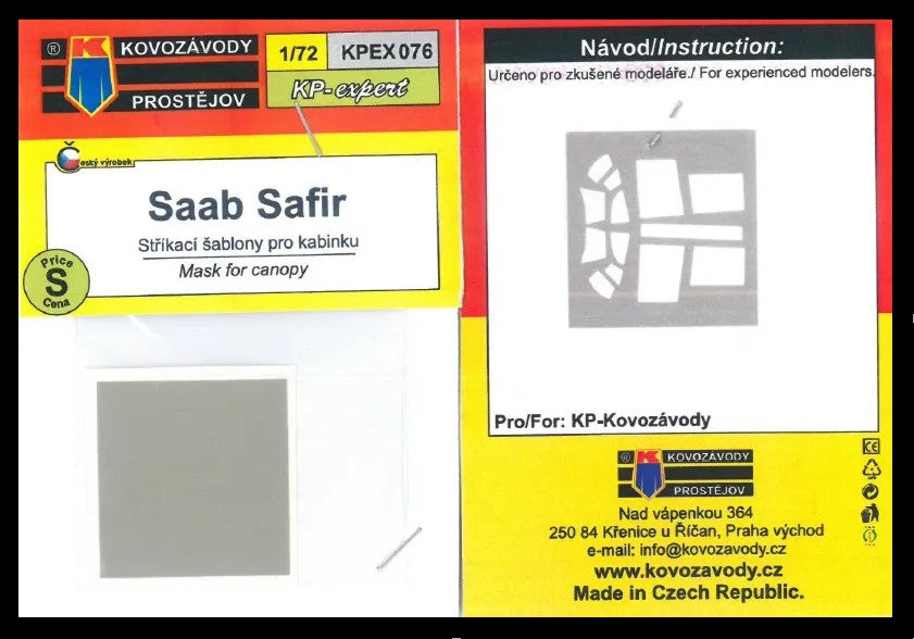 Kovozavody Prostejov KPEX076 1:72 Saab Safir MASK for canopy