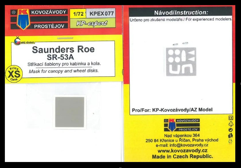 Kovozavody Prostejov KPEX077 1:72 Saunders-Roe SR-53 MASK for canopy and wheel disks