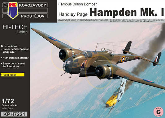 Kovozavody Prostejov KPH7221 1:72 H.P. Hampden Mk.I ex-Valom, new clear parts, incl. paint mask