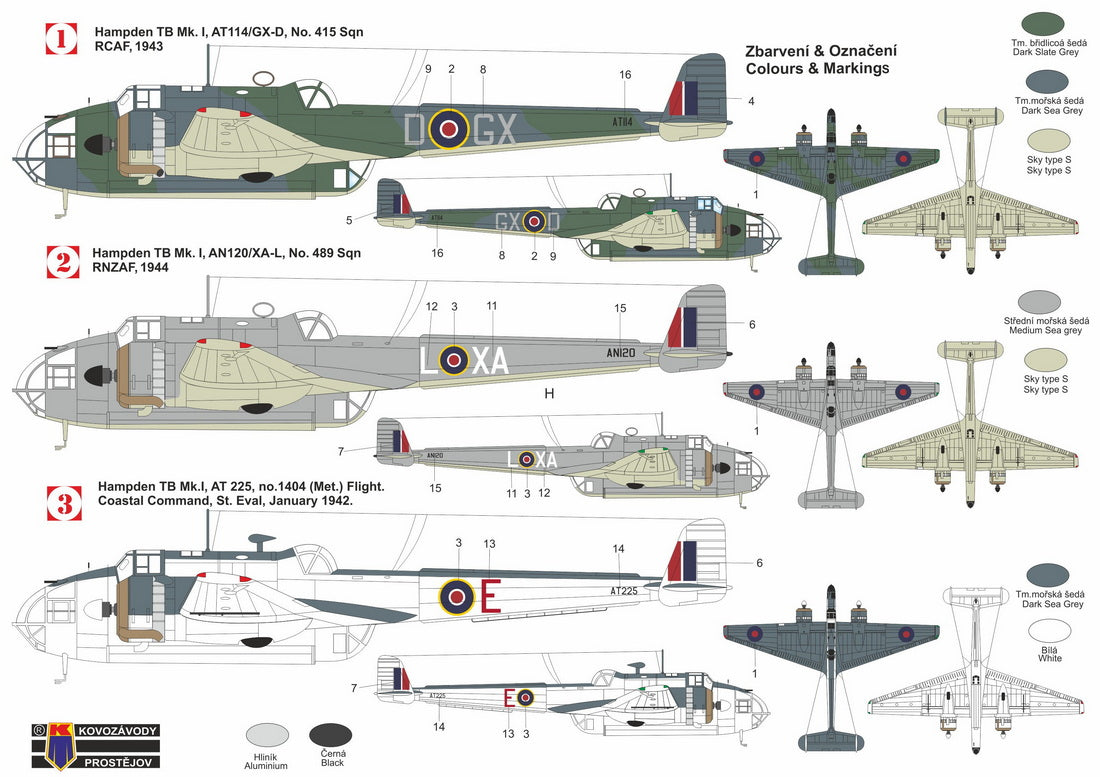 Kovozavody Prostejov KPH7222 1:72 H.P. Hampden TB Mk.I ex-Valom, new clear parts, incl. paint mask