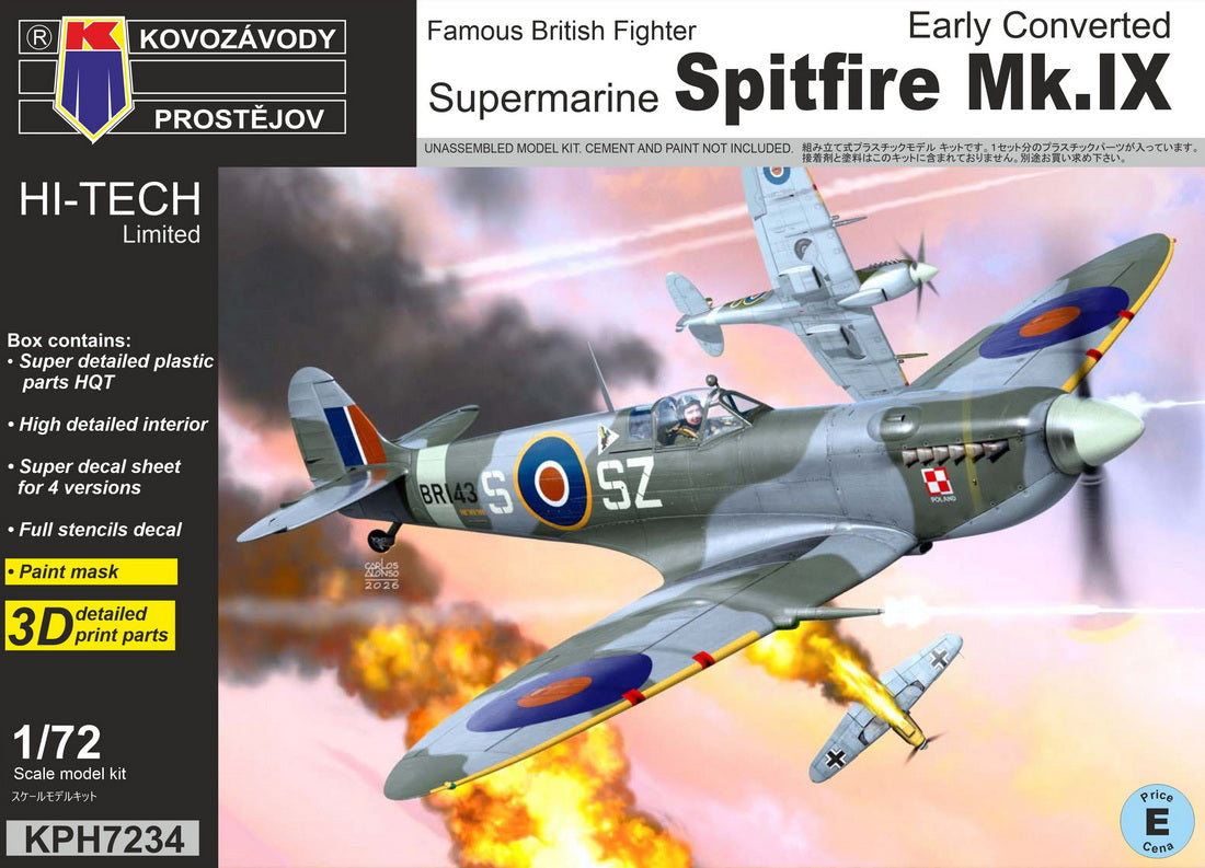 Kovozavody Prostejov KPH7234 1:72 Supermarine Spitfire Mk.IX 'Early converted a/c' incl. 3D printed parts, paint mask