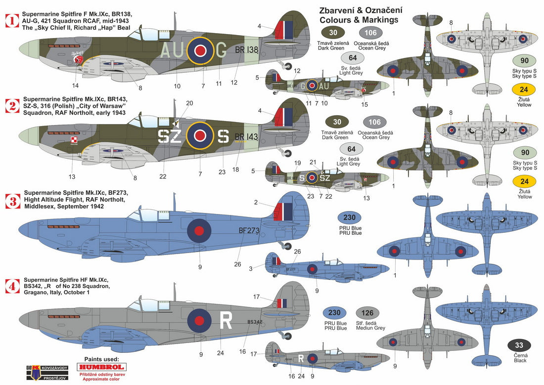 Kovozavody Prostejov KPH7234 1:72 Supermarine Spitfire Mk.IX 'Early converted a/c' incl. 3D printed parts, paint mask