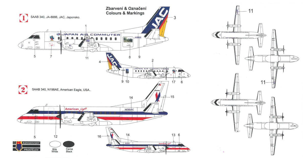 Kovozavody Prostejov KPM2001 1:200 Saab 340 American Eagle, JAC. new tool