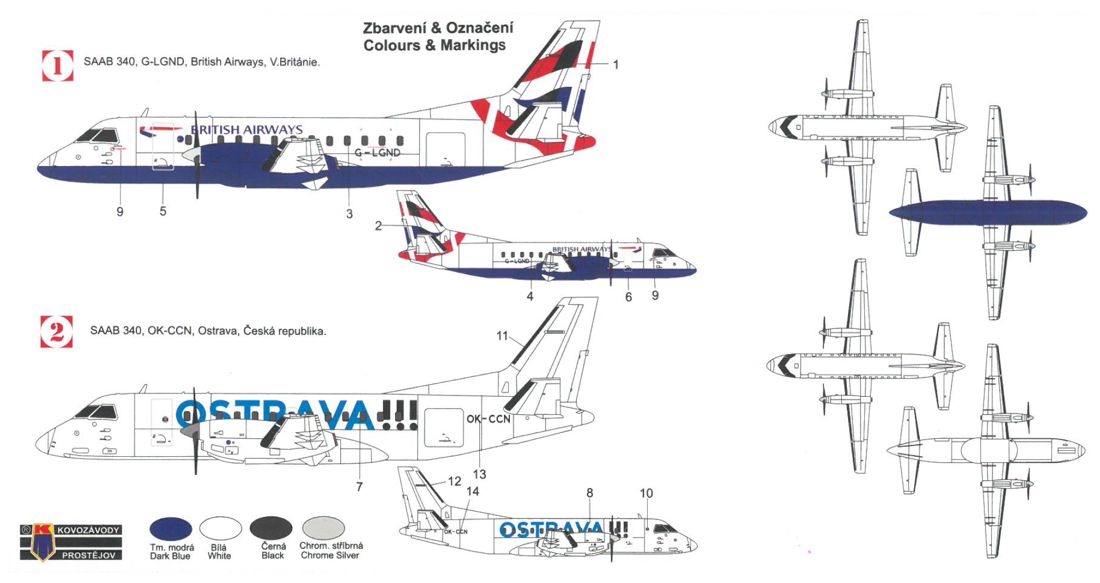 Kovozavody Prostejov KPM2002 1:200 Saab 340 British Airways, Air Ostrava