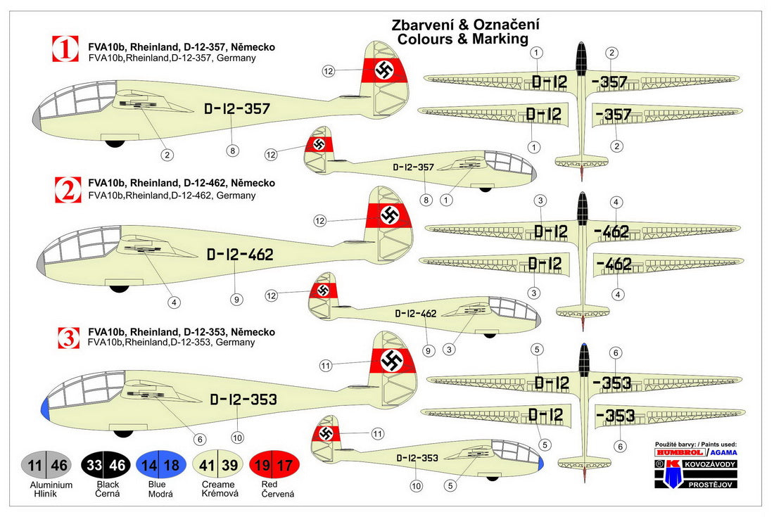 Kovozavody Prostejov 72153 1:72 FVA-10b Rheinland 'German Service' (Gliders)