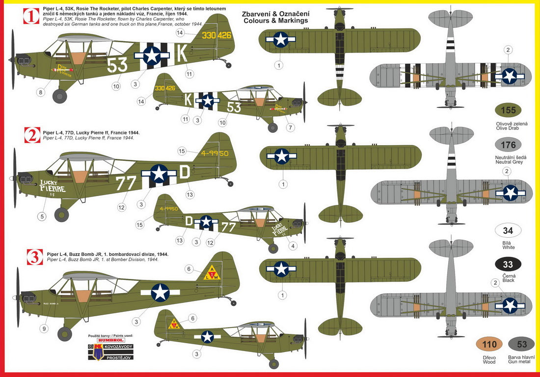 Kovozavody Prostejov 72190 1:72 Piper L-4 Grasshopper with Bazookas