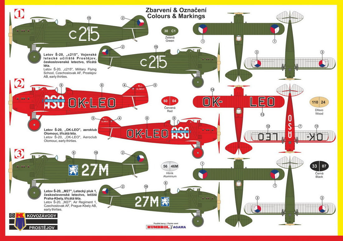 Kovozavody Prostejov 72195 1:72 Letov S-20 'Czechoslovak AF & Civil' re-box, new decals