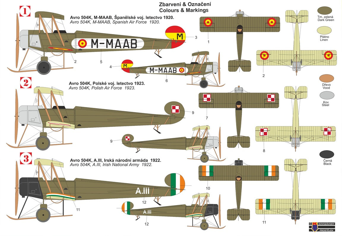 Kovozavody Prostejov 72465 1:72 Avro 504K 'European Users' Spain 1920, Poland 1923 and Ireland 1922