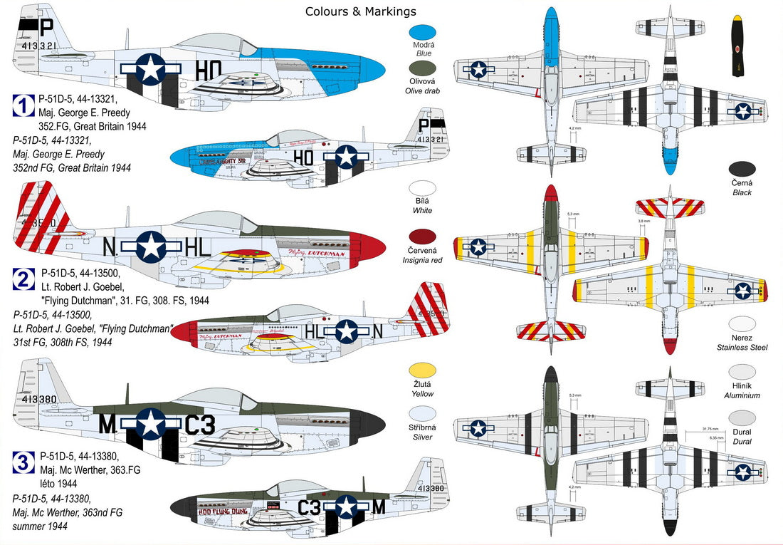 Kovozavody Prostejov 72483 1:72 North-American P-51D-5 Mustang 'Aces' re-release, new decals