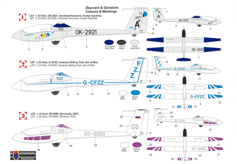 Kovozavody Prostejov 72498 1:72 Let L-33 Solo 'Over Europe' (gliders)