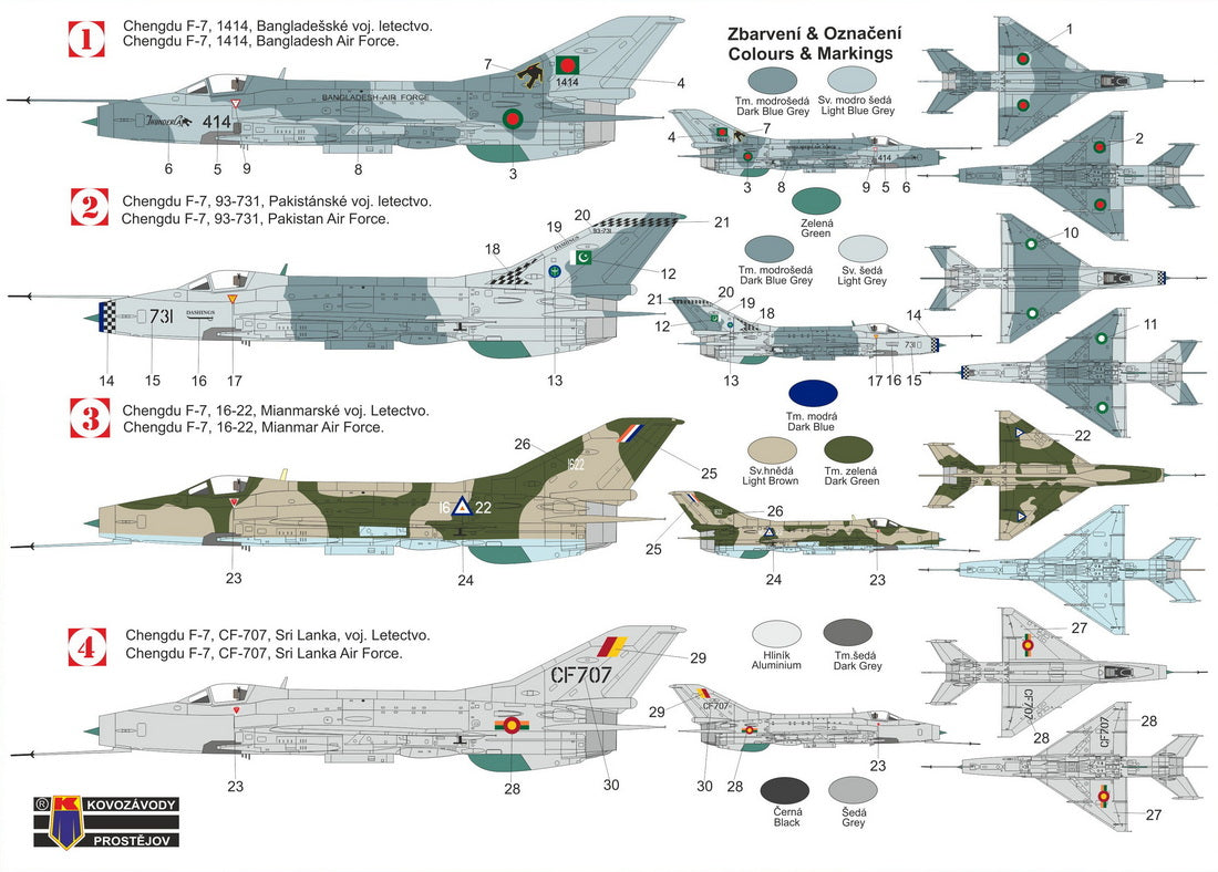 Kovozavody Prostejov KPM72505 1:72 Chengdu F-7 'Asian users' (Bangladesh, Pakistan, Myanmar, Sri Lanka) New Tooling in 2025!