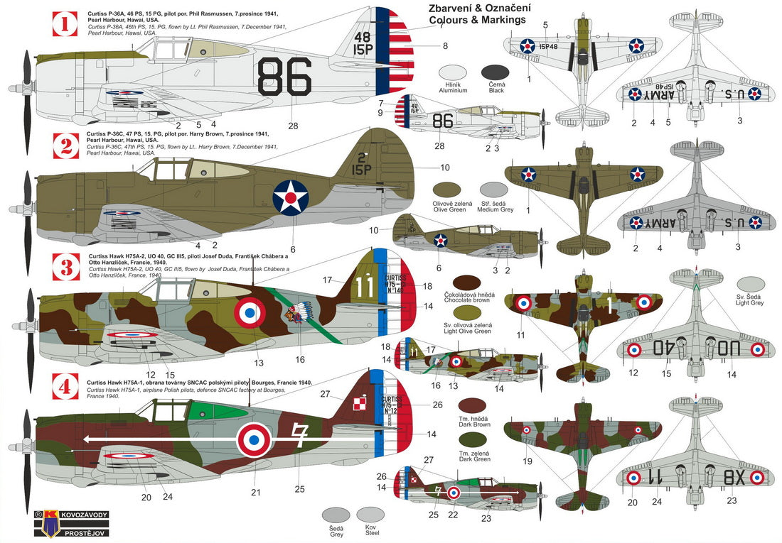 Kovozavody Prostejov 72510 1:72 Curtiss P-36A/C/H-75A 'Hawk' re-box, with new decals
