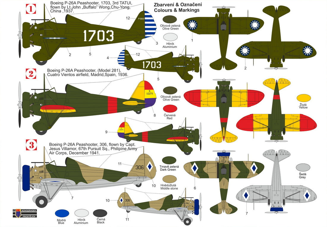 Kovozavody Prostejov 72518 1:72 Boeing P-26 Peashooter 'International' (China, Spain, Philippines)