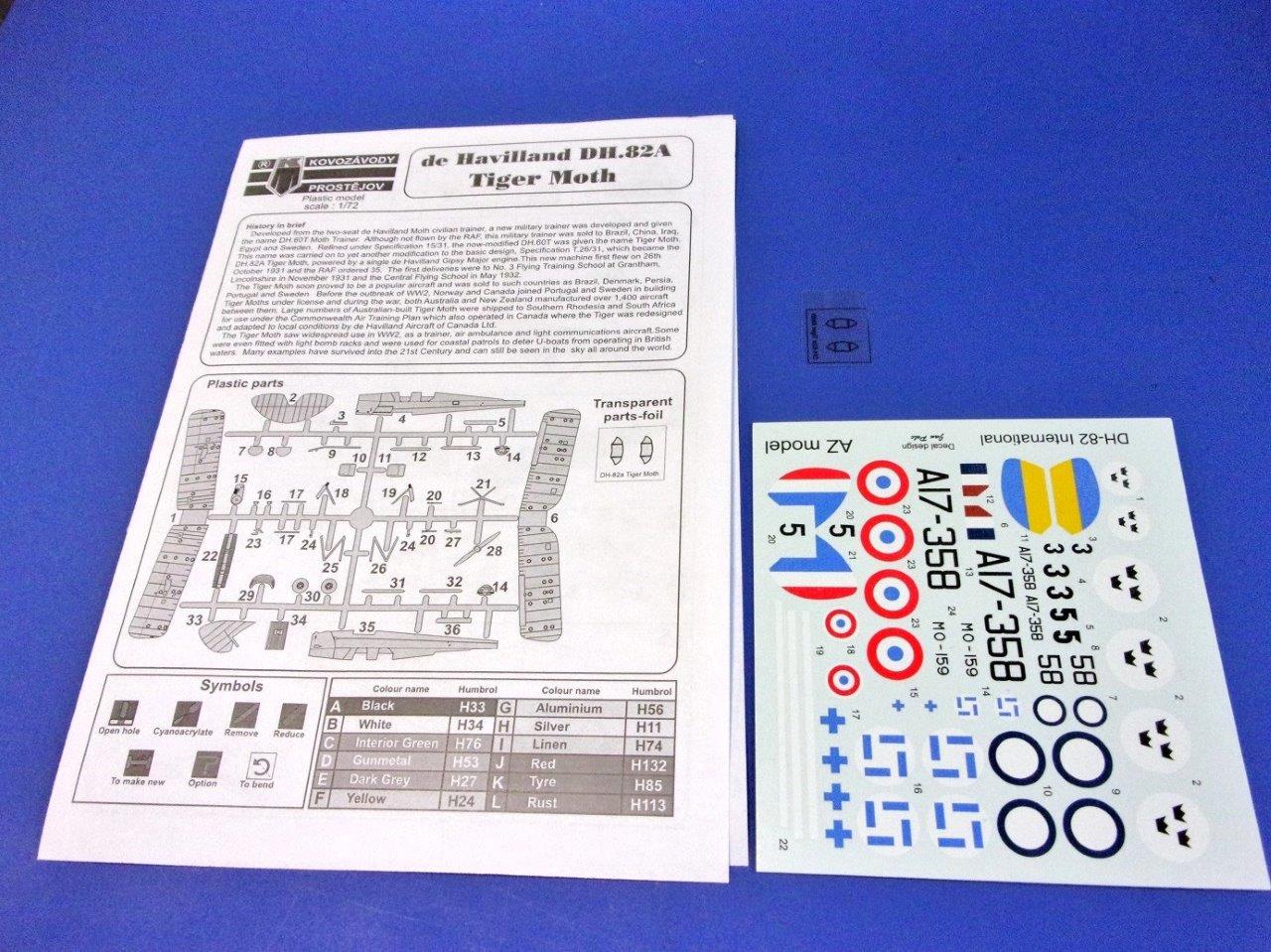 Kovozavody Prostejov 72519 1:72 de Havilland DH-82A Tiger Moth 'International' re-box, new decals