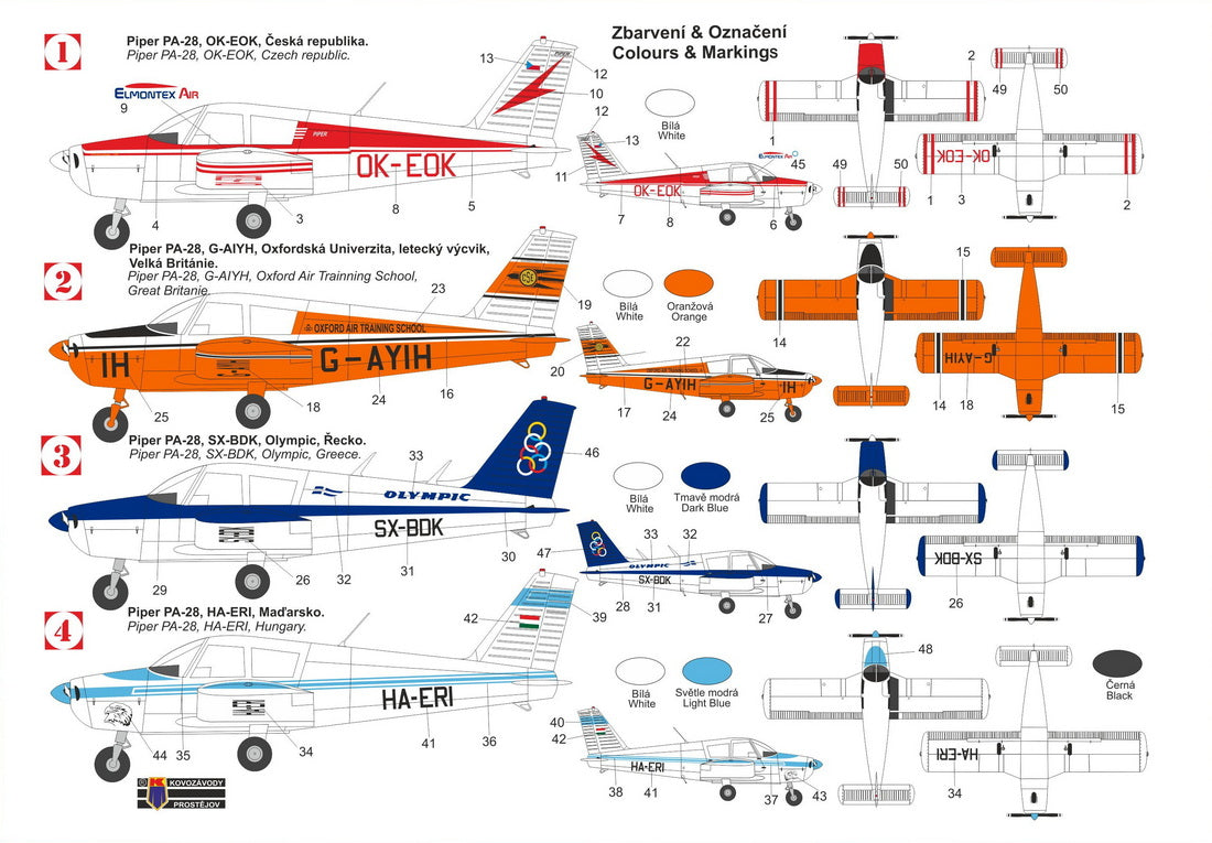 Kovozavody Prostejov 72546 1:72 Piper PA-28 Cherokee 140 'Over Europe 1' (Czech Rep., U.K., Greece, Hungary) new tool