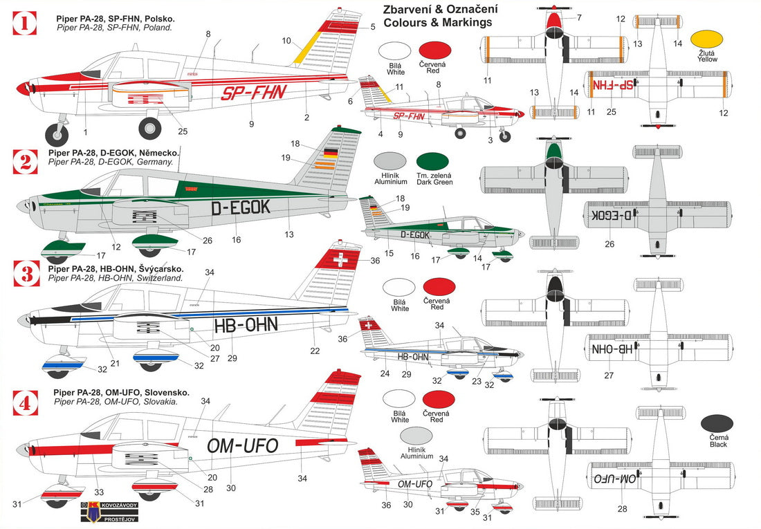 Kovozavody Prostejov 72547 1:72 Piper PA-28 Cherokee 140 'Over Europe 2' (Poland, W. Germany, Switzerland, Slovakia) new tool