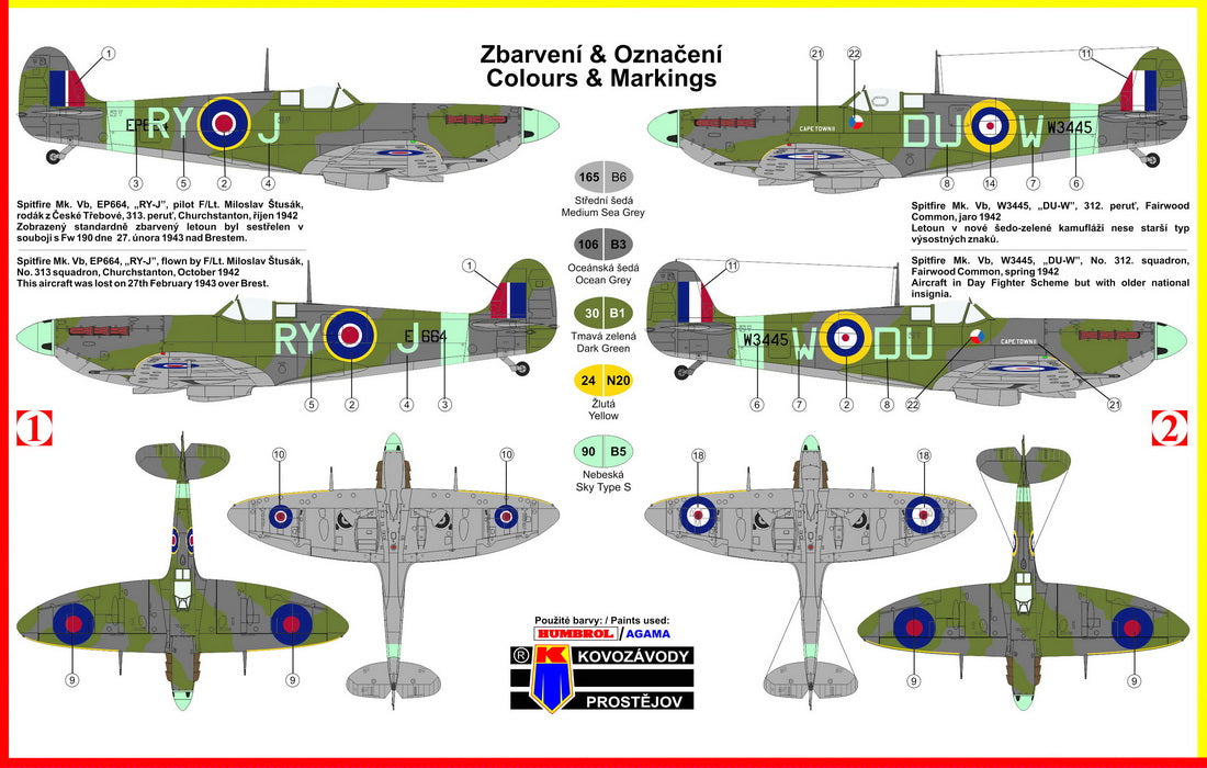 Kovozavody Prostejov 7258 1:72 Supermarine Spitfire Mk.Vb 'Early'