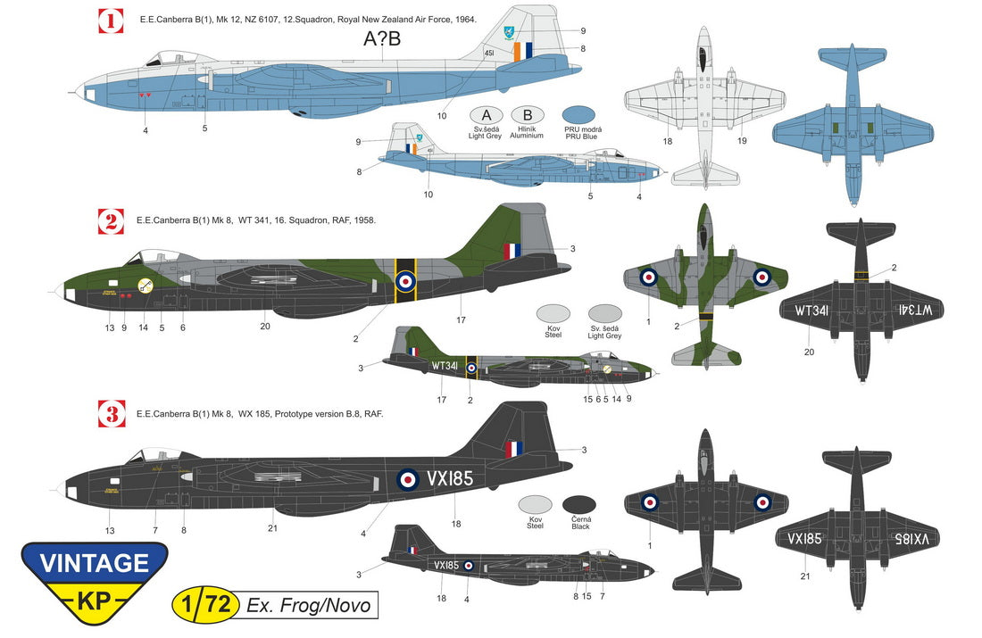 Kovozavody Prostejov V7202 1:72 Canberra B (I) Mk.8 ex-Novo, new tool clear parts