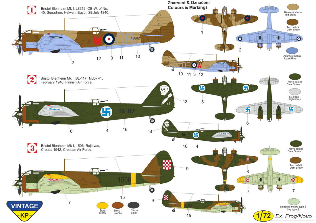 Kovozavody Prostejov KPV7204 1:72 Bristol Blenheim Mk.I ex-Novo, new decals