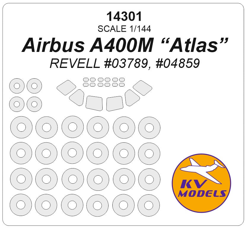 KV Models 14301 1:144 Airbus A400M 'Atlas' canopy frame paint mask AND wheel paint mask