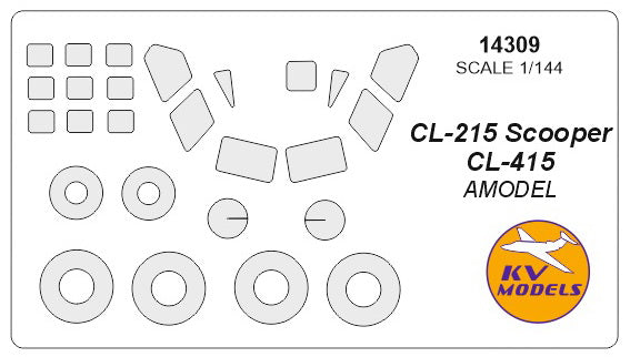 KV Models 14309 1:144 Canadair CL-215 Scooper / CL-415 canopy frame paint mask AND wheel paint mask