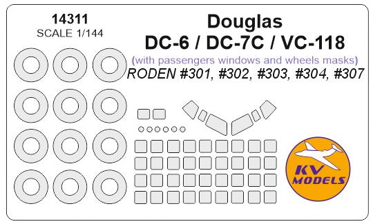 KV Models 14311 1:144 Douglas DC-6 / DC-7 / VC-118 + passengers windows and wheels masks
