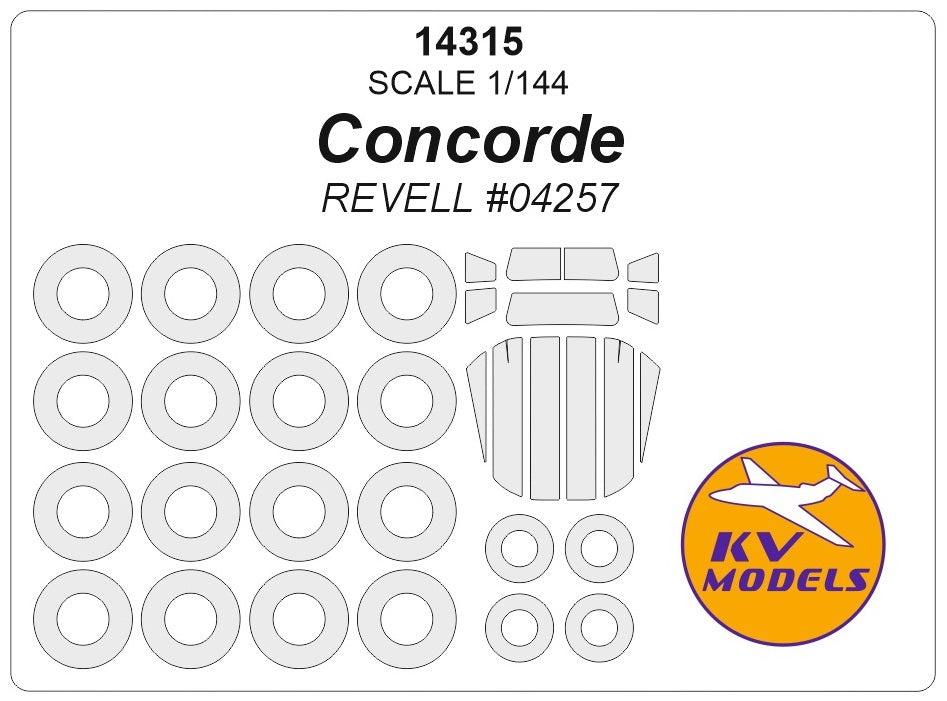 KV Models 14315 1:144 Aerospatiale Concorde canopy frame paint mask AND wheel paint mask